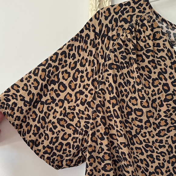 BEACHLUNCHLOUNGE | Brown Leopard Print Blouse Button Up Short Sleeve - Picture 4 of 11